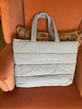 Dog is Human Light Blue Puffer Tote Bag